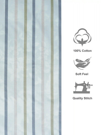 Serene Stripe & Feather Motif 100% Cotton Double Bed Sheet Set
