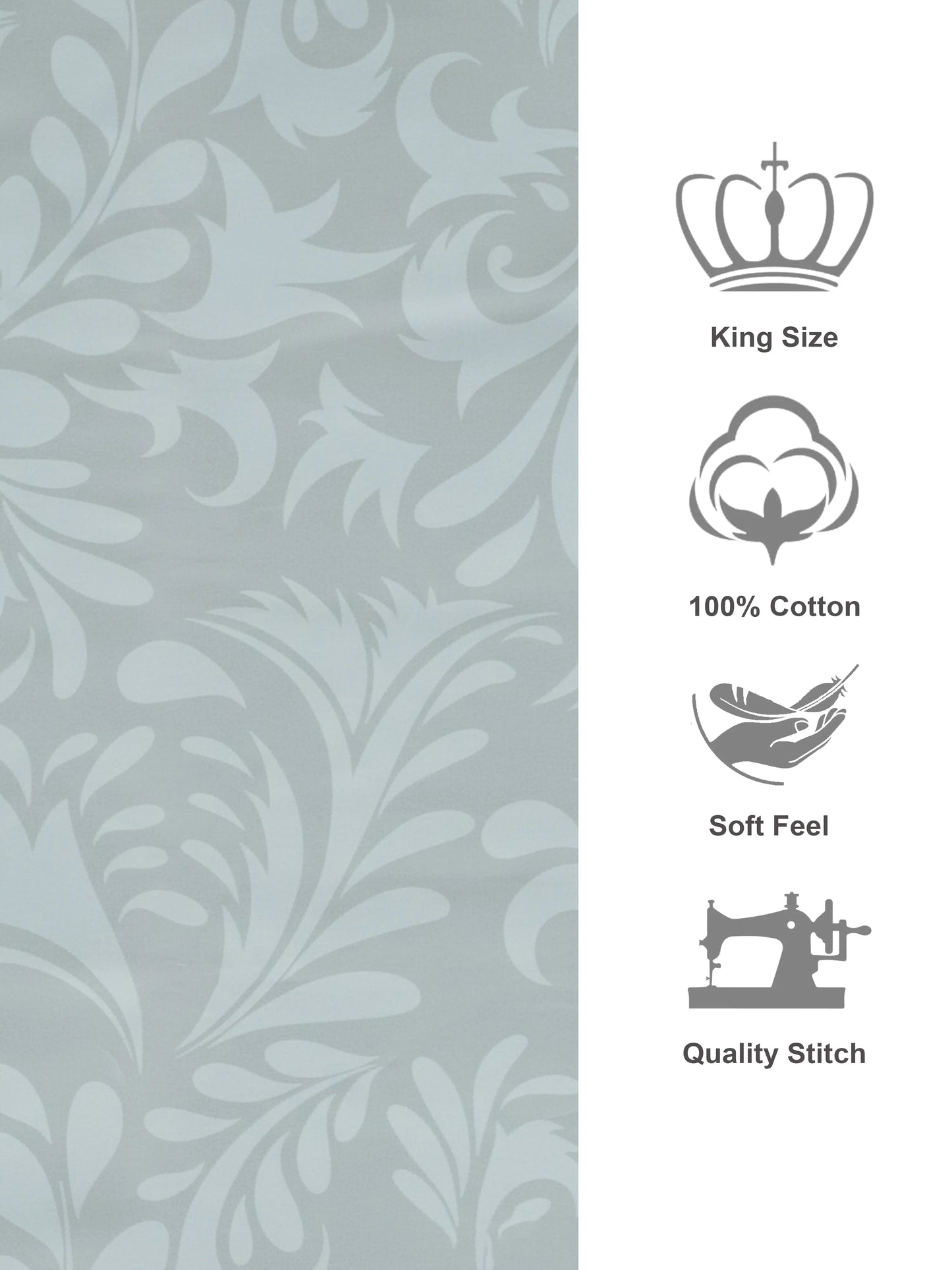 Soft Feel, Elegant Damask Pattern King Bed Sheet Set – 100% Cotton (300 TC)