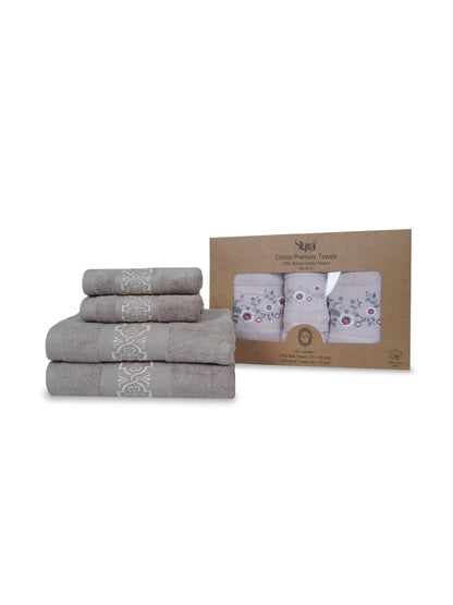 Stylla 4-Piece Embroidered Cotton Towel Set | 2 Bath & 2 Hand Towels