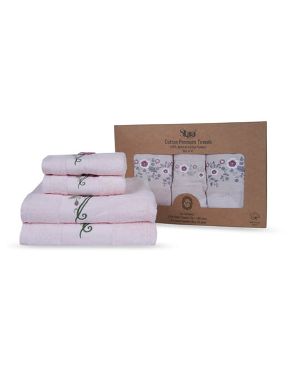 Stylla 4-Piece Embroidered Cotton Towel Set | 2 Bath & 2 Hand Towels