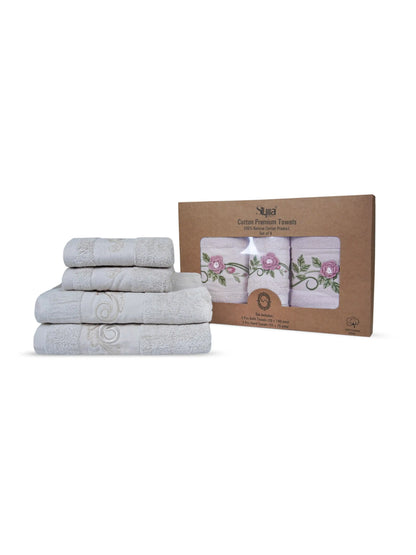 Stylla 4-Piece Embroidered Cotton Towel Set | 2 Bath & 2 Hand Towels
