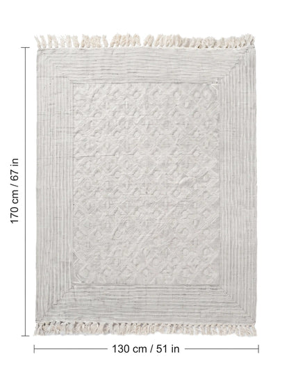 Atoz Home Decor Traditional Sanganeri Block Printed Cotton-Jute Throw with Fringe (130 x 170 cm)