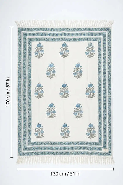 Atoz Home Decor Traditional Sanganeri Block Printed Cotton-Jute Throw with Fringe (130 x 170 cm)