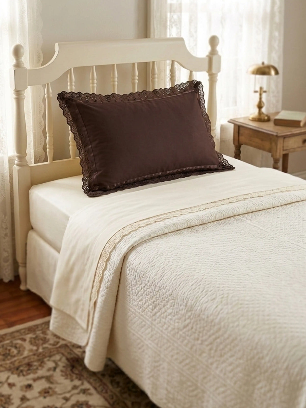 AtoZ Home Decor Cotton Lace Border Pillow Covers (Set of 1 & 2)