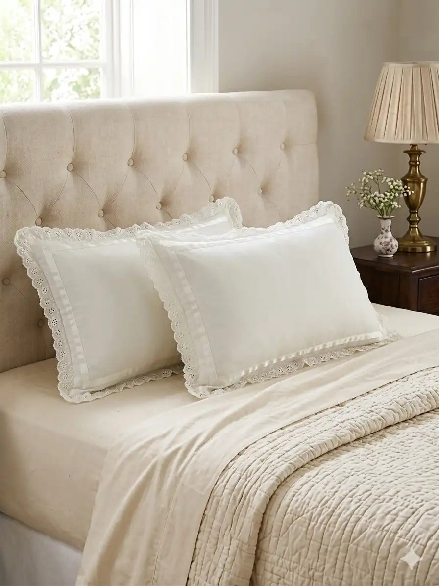 AtoZ Home Decor Cotton Lace Border Pillow Covers (Set of 1 & 2)