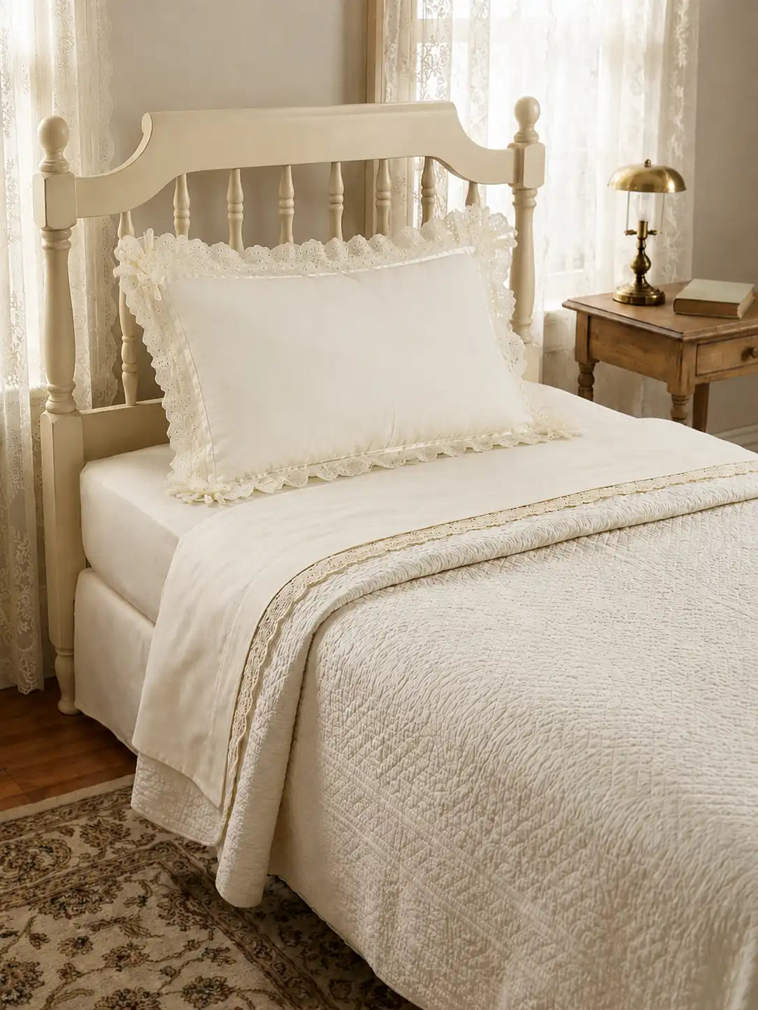 AtoZ Home Decor Cotton Lace Border Pillow Covers (Set of 1 & 2)