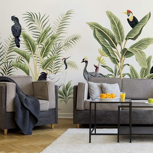 AtoZ Home Decor Tropical Cranes in the Jungle Peel and Stick Wall Mural - Custom & Standard Sizes