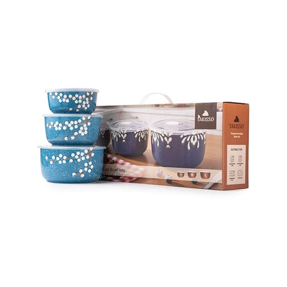 TAKISSO Porcelain Bowl Set of 3 with Airtight Lids (1000ml, 600ml, 325ml) – Microwave & Dishwasher Safe Food Storage Containers