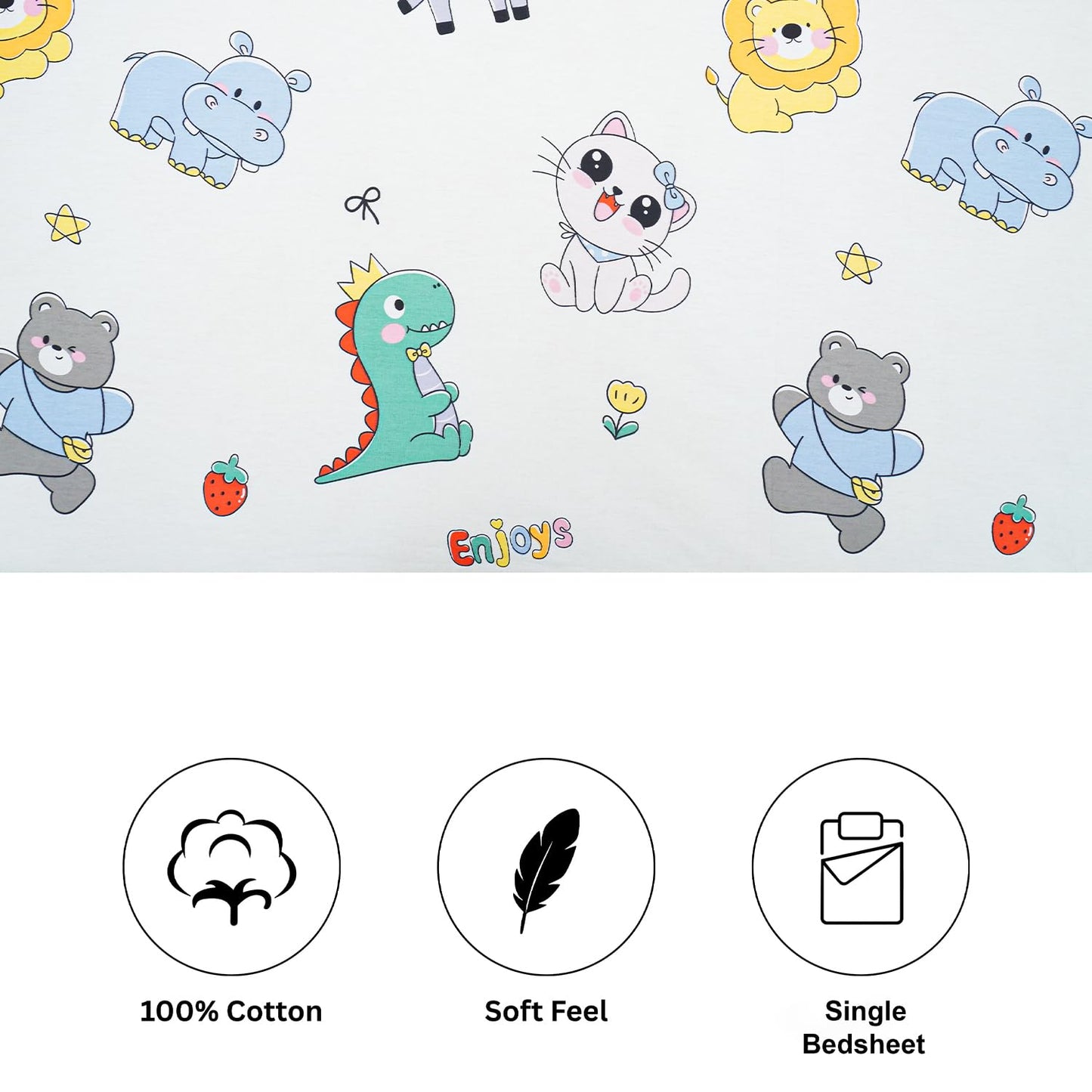 Playful Cartoon Animal Zoo Kids 100% Cotton Bedsheet Set