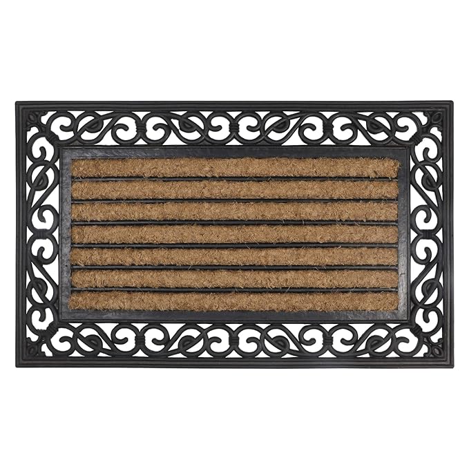 AtoZ Home Decor Coir & Rubber Designer Border Doormat (45x75 cm, Light Brown)