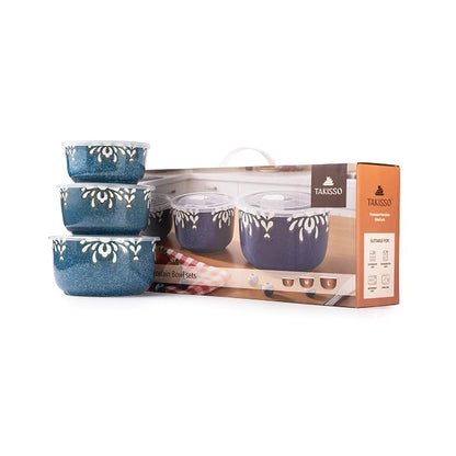 TAKISSO Porcelain Bowl Set of 3 with Airtight Lids (1000ml, 600ml, 325ml) – Microwave & Dishwasher Safe Food Storage Containers