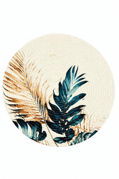 Atoz Home Decor Jute & Cotton Braided Anti-Skid Printed Round Dining Table Mats (14" x 14") – Pack of 6 Heat-Resistant Washable Placemats