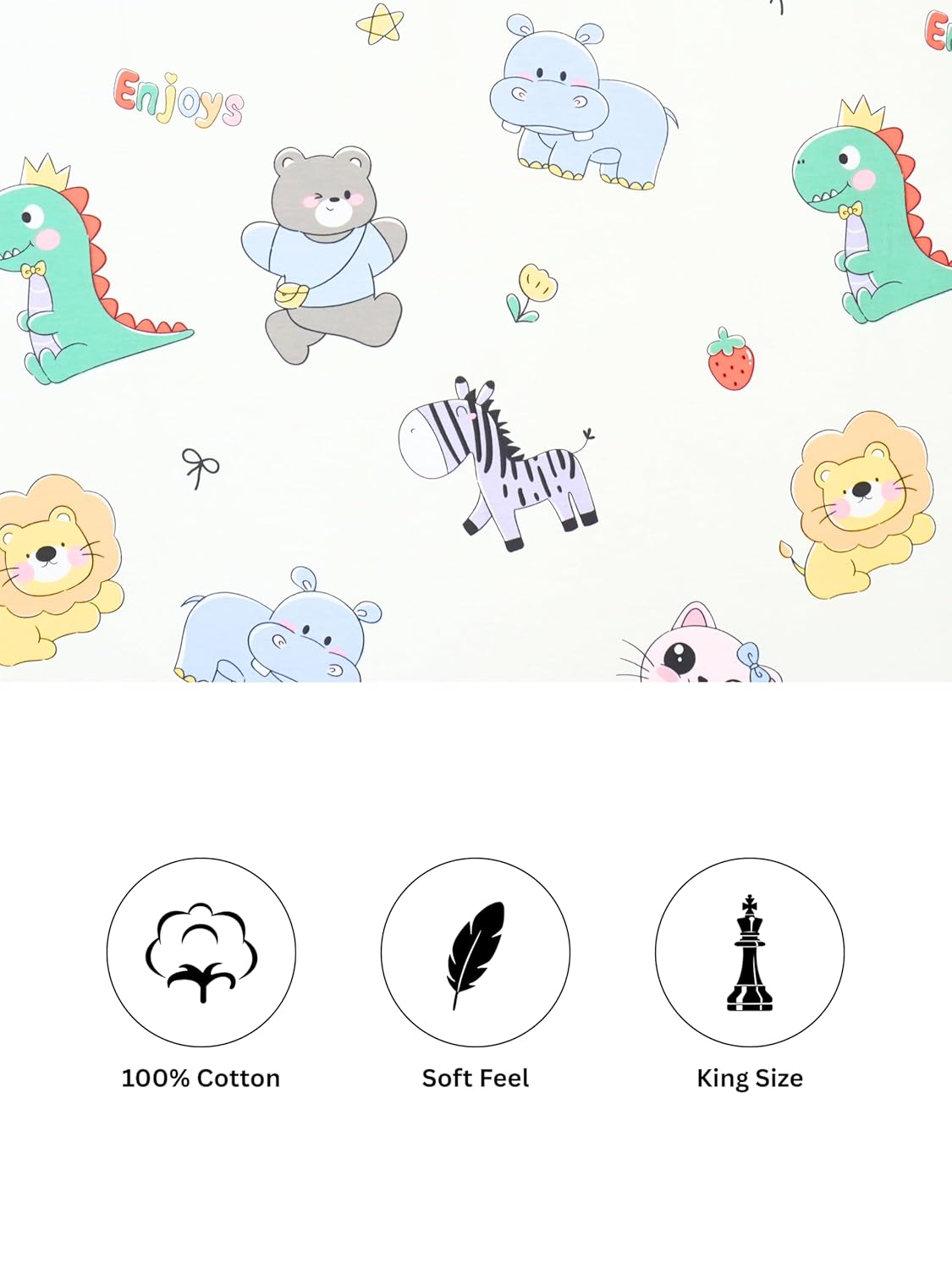 Playful Cartoon Animal Zoo Kids 100% Cotton Bedsheet Set
