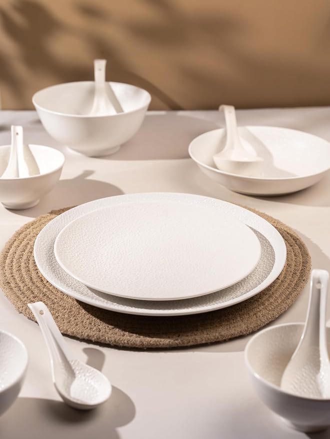 TAKISSO 35-Piece Porcelain Dinnerware Set (Plates, Bowls & Spoons) – Microwave & Dishwasher Safe Crockery