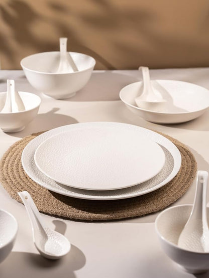 TAKISSO 35-Piece Porcelain Dinnerware Set (Plates, Bowls & Spoons) – Microwave & Dishwasher Safe Crockery