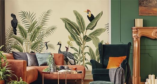 AtoZ Home Decor Tropical Cranes in the Jungle Peel and Stick Wall Mural - Custom & Standard Sizes