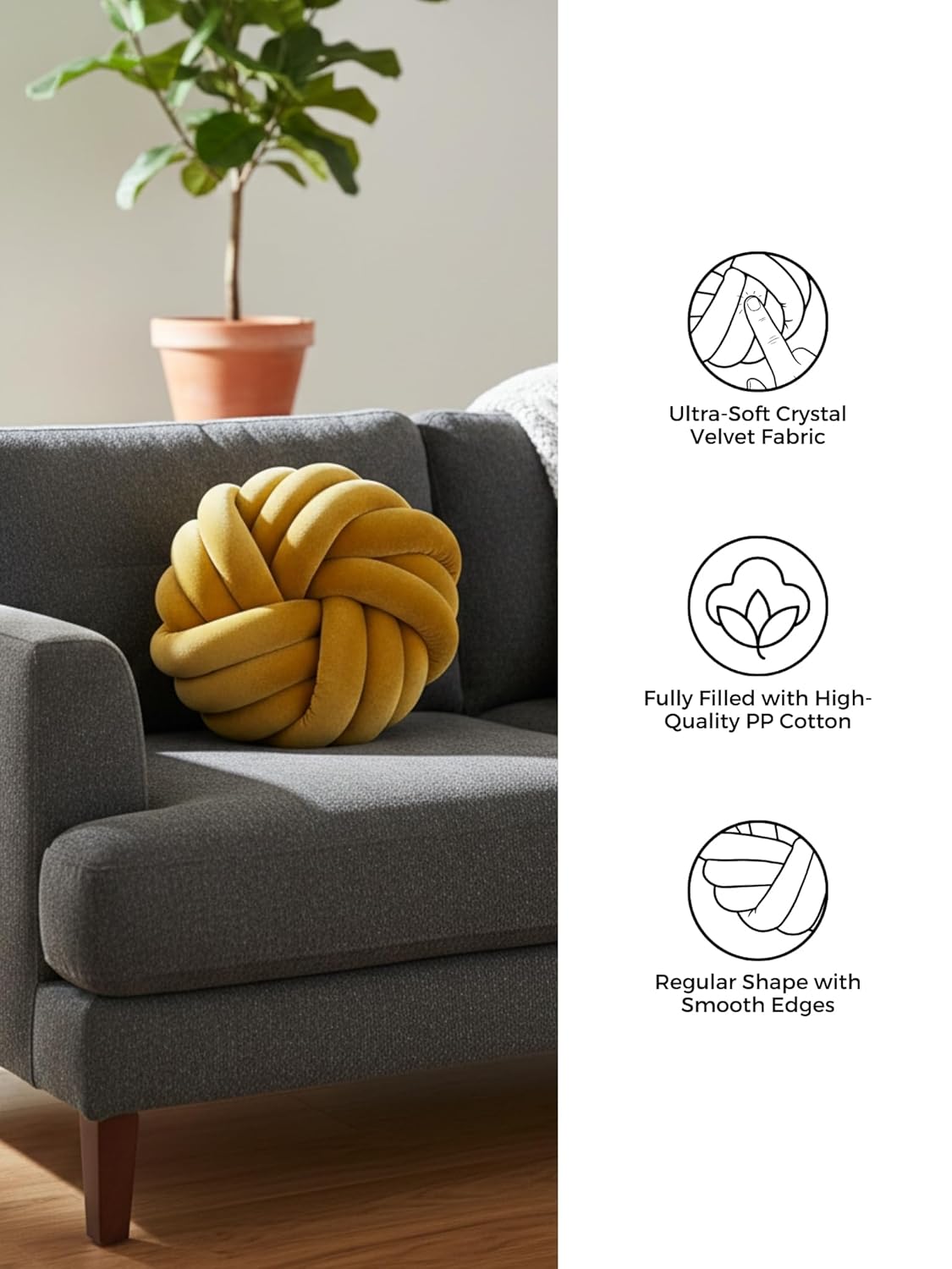 Round Knotted Cushion Ball Pillow – Soft Decorative Sofa & Bed Accent