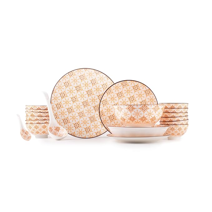 TAKISSO 35-Piece Porcelain Dinnerware Set (Plates, Bowls & Spoons) – Microwave & Dishwasher Safe Crockery