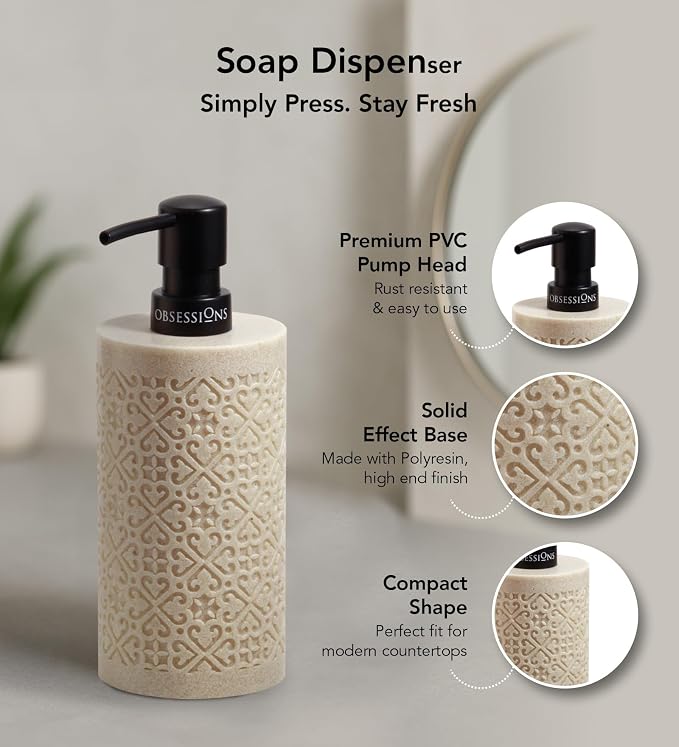 Obsessions 3-Piece Polyresin Bath Set | Dispenser, Tumbler, Tray
