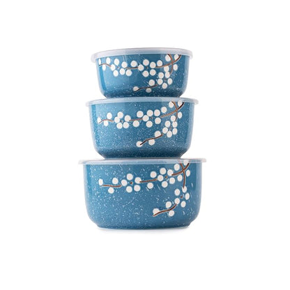 TAKISSO Porcelain Bowl Set of 3 with Airtight Lids (1000ml, 600ml, 325ml) – Microwave & Dishwasher Safe Food Storage Containers