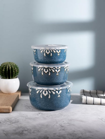 TAKISSO Porcelain Bowl Set of 3 with Airtight Lids (1000ml, 600ml, 325ml) – Microwave & Dishwasher Safe Food Storage Containers