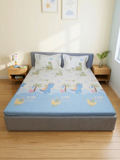 Blue Dinosaur Adventure 100% Cotton Kids Bedsheet Set