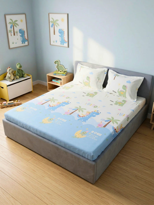 Blue Dinosaur Adventure 100% Cotton Kids Bedsheet Set