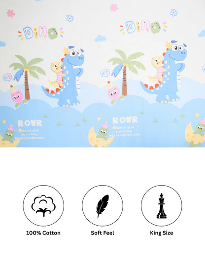 Blue Dinosaur Adventure 100% Cotton Kids Bedsheet Set