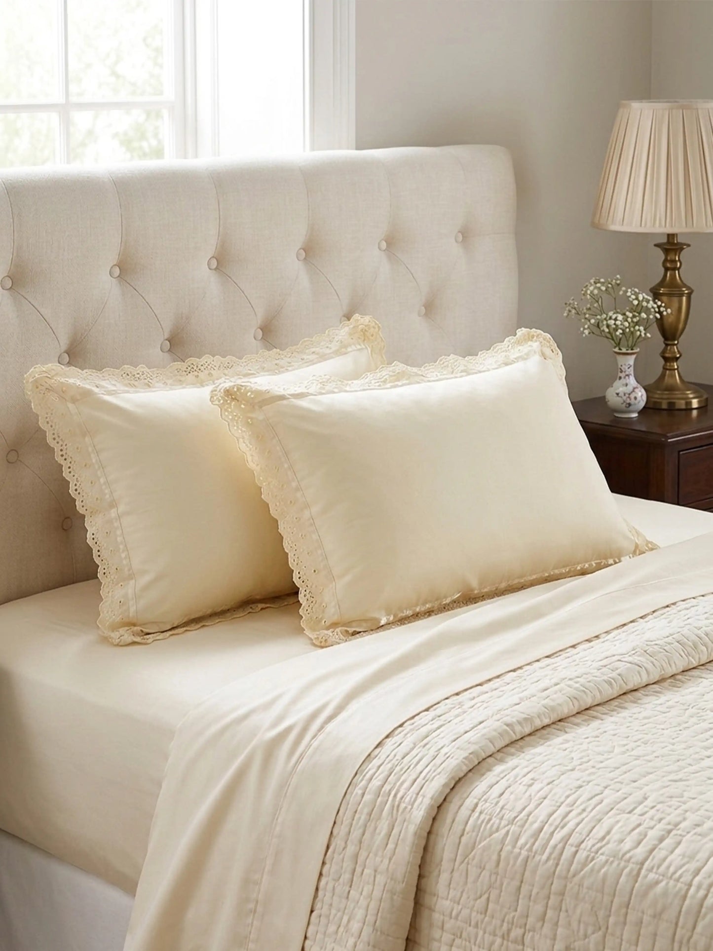 AtoZ Home Decor Cotton Lace Border Pillow Covers (Set of 1 & 2)