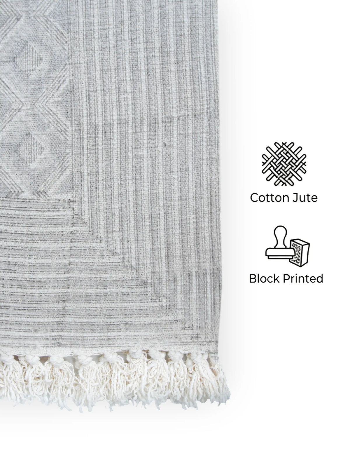 Atoz Home Decor Traditional Sanganeri Block Printed Cotton-Jute Throw with Fringe (130 x 170 cm)
