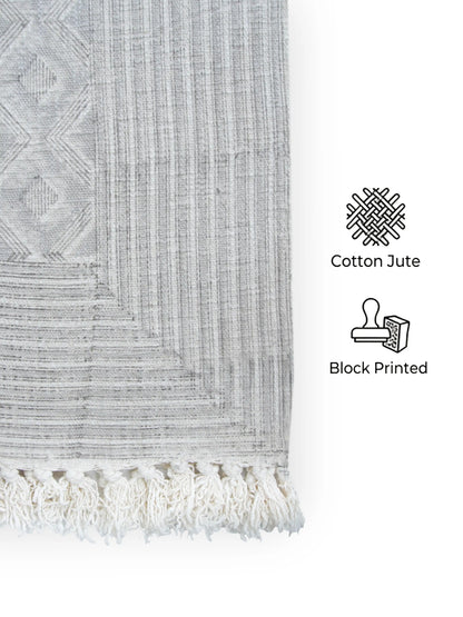 Atoz Home Decor Traditional Sanganeri Block Printed Cotton-Jute Throw with Fringe (130 x 170 cm)