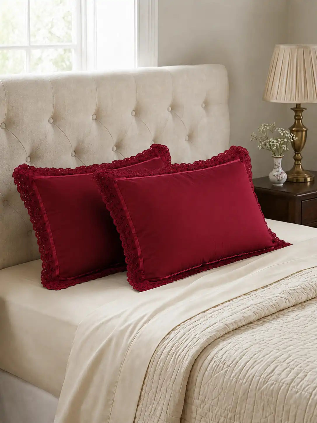 AtoZ Home Decor Cotton Lace Border Pillow Covers (Set of 1 & 2)