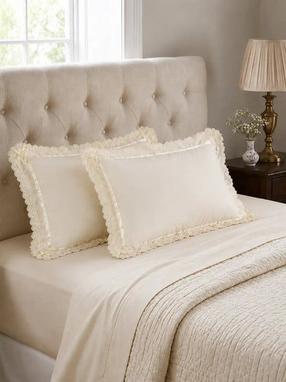 AtoZ Home Decor Cotton Lace Border Pillow Covers (Set of 1 & 2)
