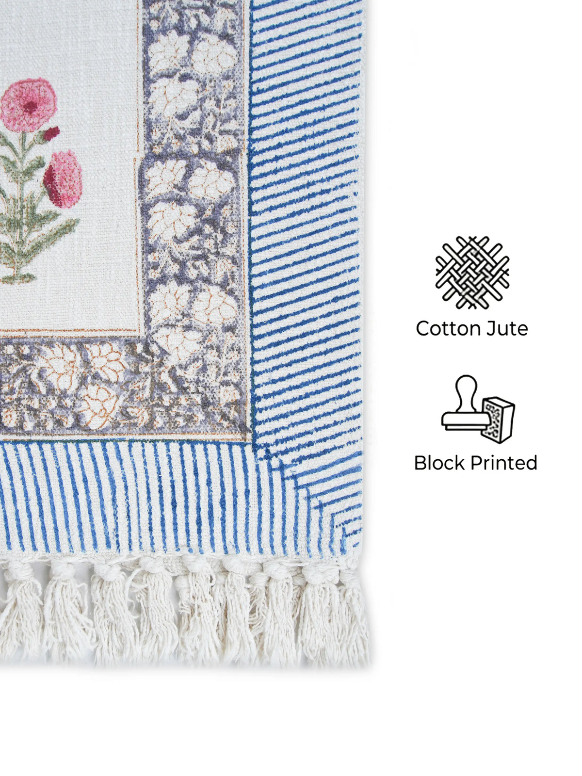 Atoz Home Decor Traditional Sanganeri Block Printed Cotton-Jute Throw with Fringe (130 x 170 cm)