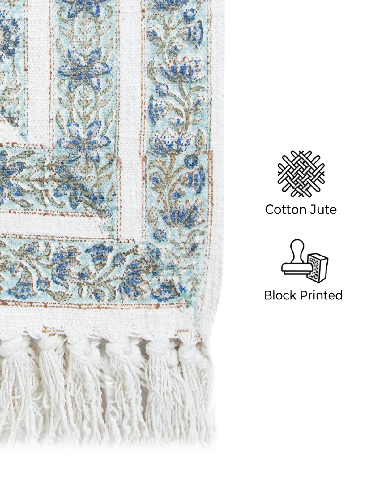 Atoz Home Decor Traditional Sanganeri Block Printed Cotton-Jute Throw with Fringe (130 x 170 cm)
