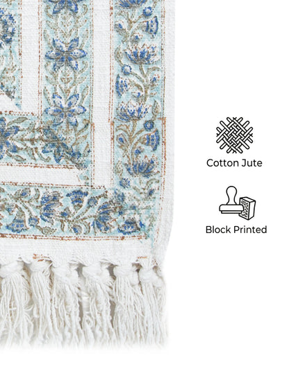 Atoz Home Decor Traditional Sanganeri Block Printed Cotton-Jute Throw with Fringe (130 x 170 cm)