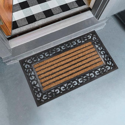 AtoZ Home Decor Coir & Rubber Designer Border Doormat (45x75 cm, Light Brown)