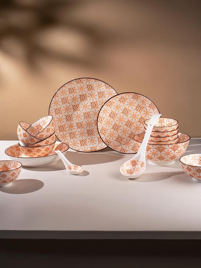 TAKISSO 35-Piece Porcelain Dinnerware Set (Plates, Bowls & Spoons) – Microwave & Dishwasher Safe Crockery