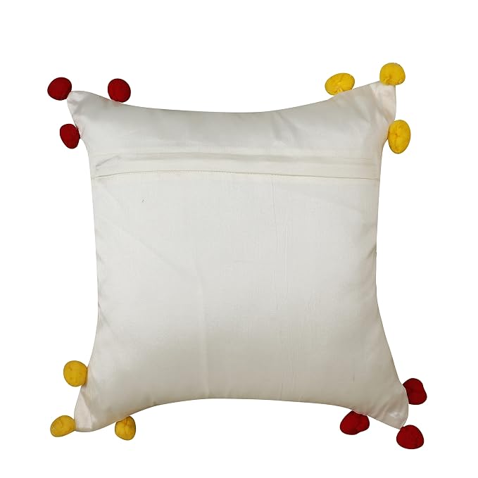 Embroidered Floral Bicycle Cushion Covers with Pom-Pom Edges Pack of 5 (16" x 16")