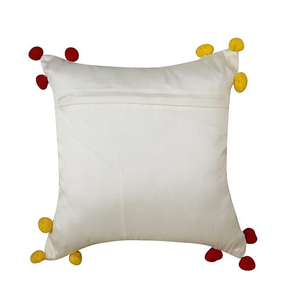 Embroidered Floral Bicycle Cushion Covers with Pom-Pom Edges Pack of 5 (16" x 16")