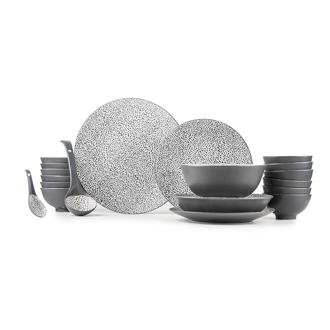 TAKISSO 35-Piece Porcelain Dinnerware Set (Plates, Bowls & Spoons) – Microwave & Dishwasher Safe Crockery