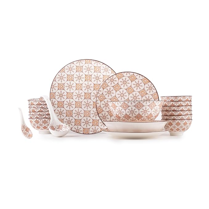 TAKISSO 35-Piece Porcelain Dinnerware Set (Plates, Bowls & Spoons) – Microwave & Dishwasher Safe Crockery