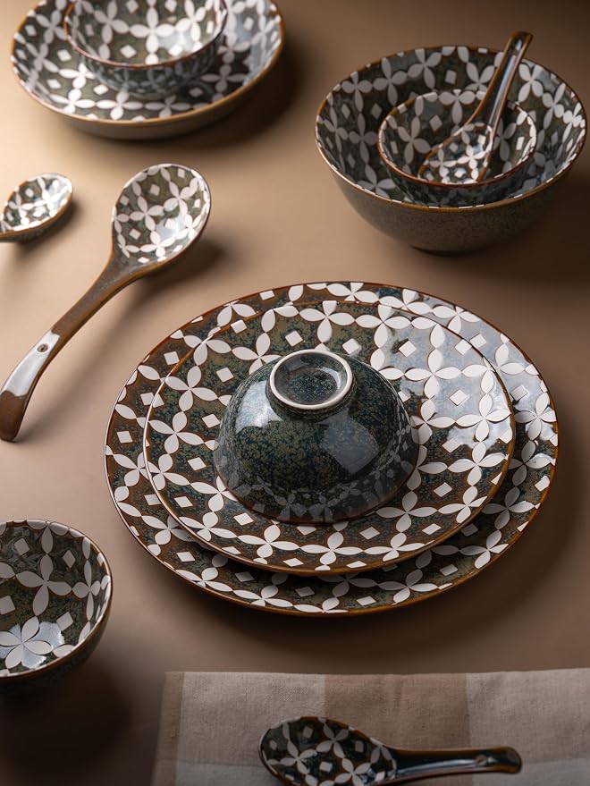 TAKISSO 35-Piece Porcelain Dinnerware Set (Plates, Bowls & Spoons) – Microwave & Dishwasher Safe Crockery