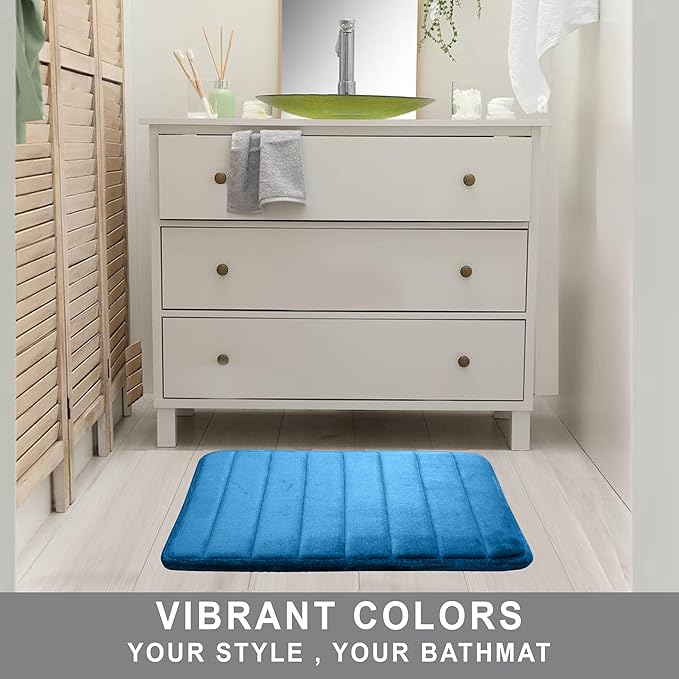 Soft Glow Memory Foam Striped Rectangle Anti-Skid Bath Mat – Super Absorbent & Washable Mat for Bathroom, Kitchen & Living Area