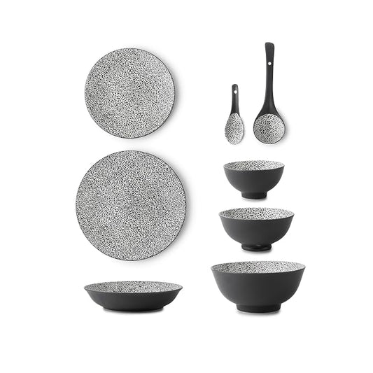 TAKISSO 35-Piece Porcelain Dinnerware Set (Plates, Bowls & Spoons) – Microwave & Dishwasher Safe Crockery