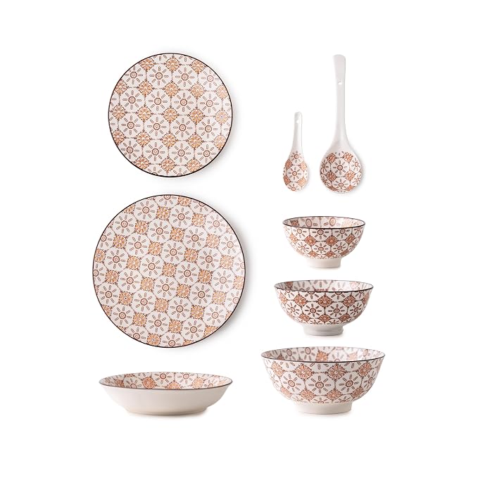 TAKISSO 35-Piece Porcelain Dinnerware Set (Plates, Bowls & Spoons) – Microwave & Dishwasher Safe Crockery