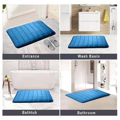 Soft Glow Memory Foam Striped Rectangle Anti-Skid Bath Mat – Super Absorbent & Washable Mat for Bathroom, Kitchen & Living Area