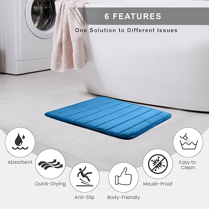 Soft Glow Memory Foam Striped Rectangle Anti-Skid Bath Mat – Super Absorbent & Washable Mat for Bathroom, Kitchen & Living Area
