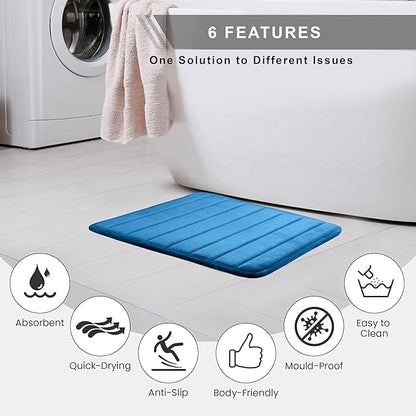 Soft Glow Memory Foam Striped Rectangle Anti-Skid Bath Mat – Super Absorbent & Washable Mat for Bathroom, Kitchen & Living Area