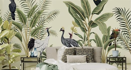 AtoZ Home Decor Tropical Cranes in the Jungle Peel and Stick Wall Mural - Custom & Standard Sizes